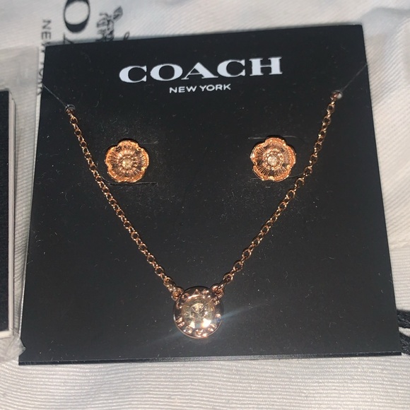 NWT Coach Rose Gold Earrings and Necklace Set in Pouch - Picture 3 of 5